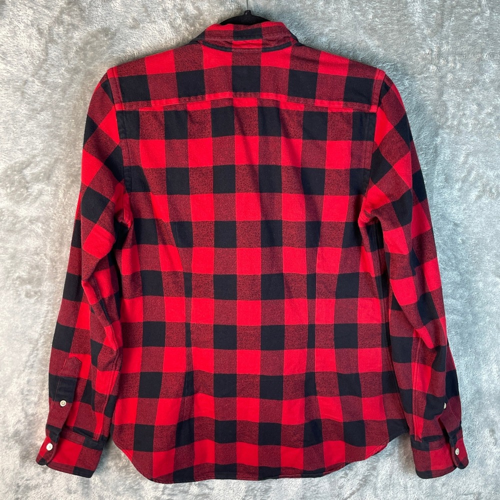 Ralph Lauren Ruffle Flannel Shirt Womens 12 Red Black Buffalo Plaid Very Good - Picture 3 of 7